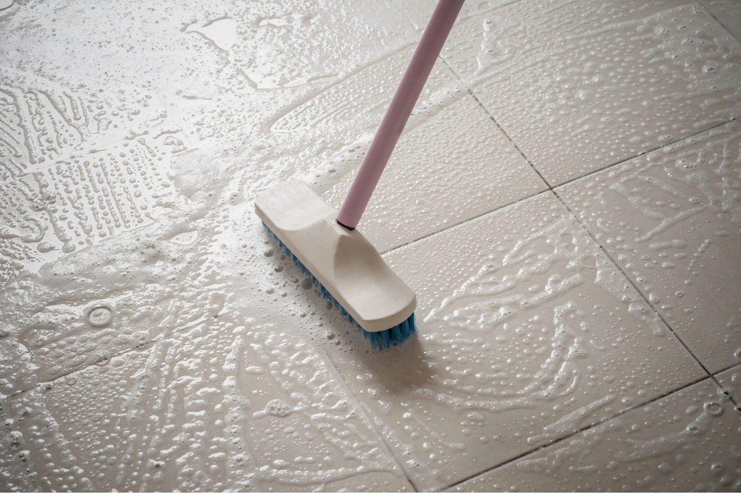 Scrubbing floors after construction work